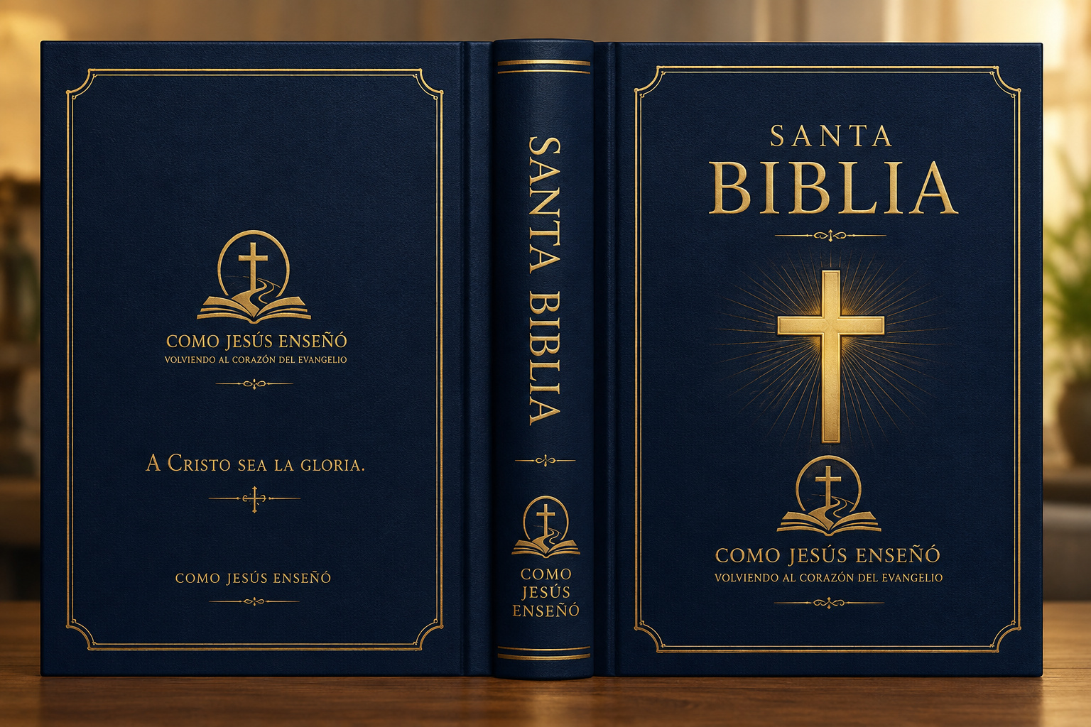 Biblia ministerial azul marino y dorada de Como Jesús Enseñó